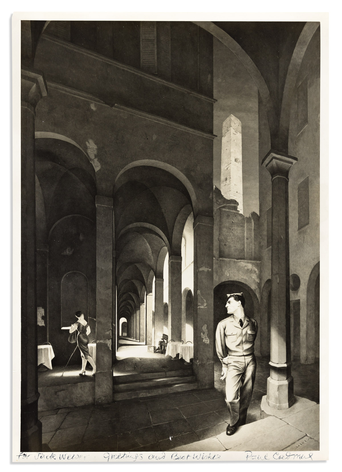 PAUL CADMUS (1904-1999) Reproduction of his painting Night in Bologna Signed and Inscribed, twice: